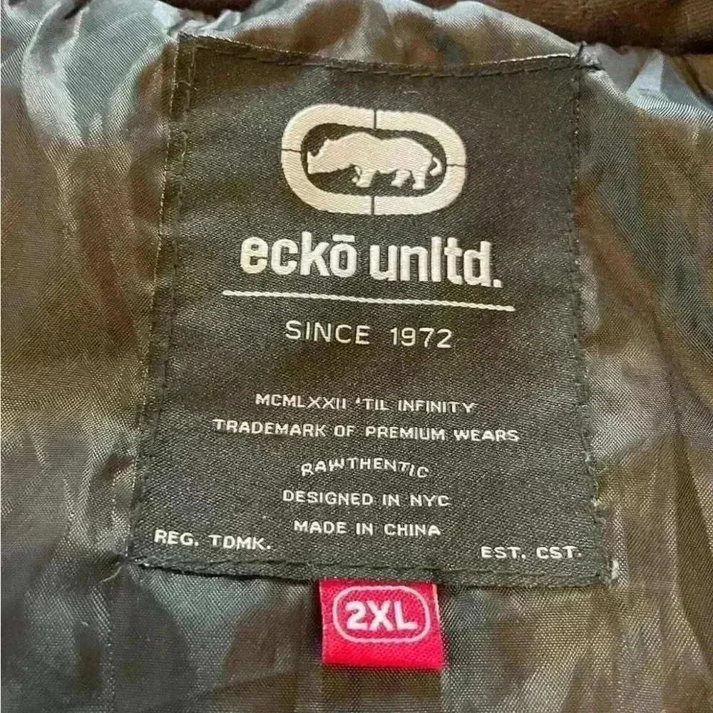 Ecko Unltd Hoodie Puffer Vest Mens Size XXL Zip Closure Pocket Gray Camo Print